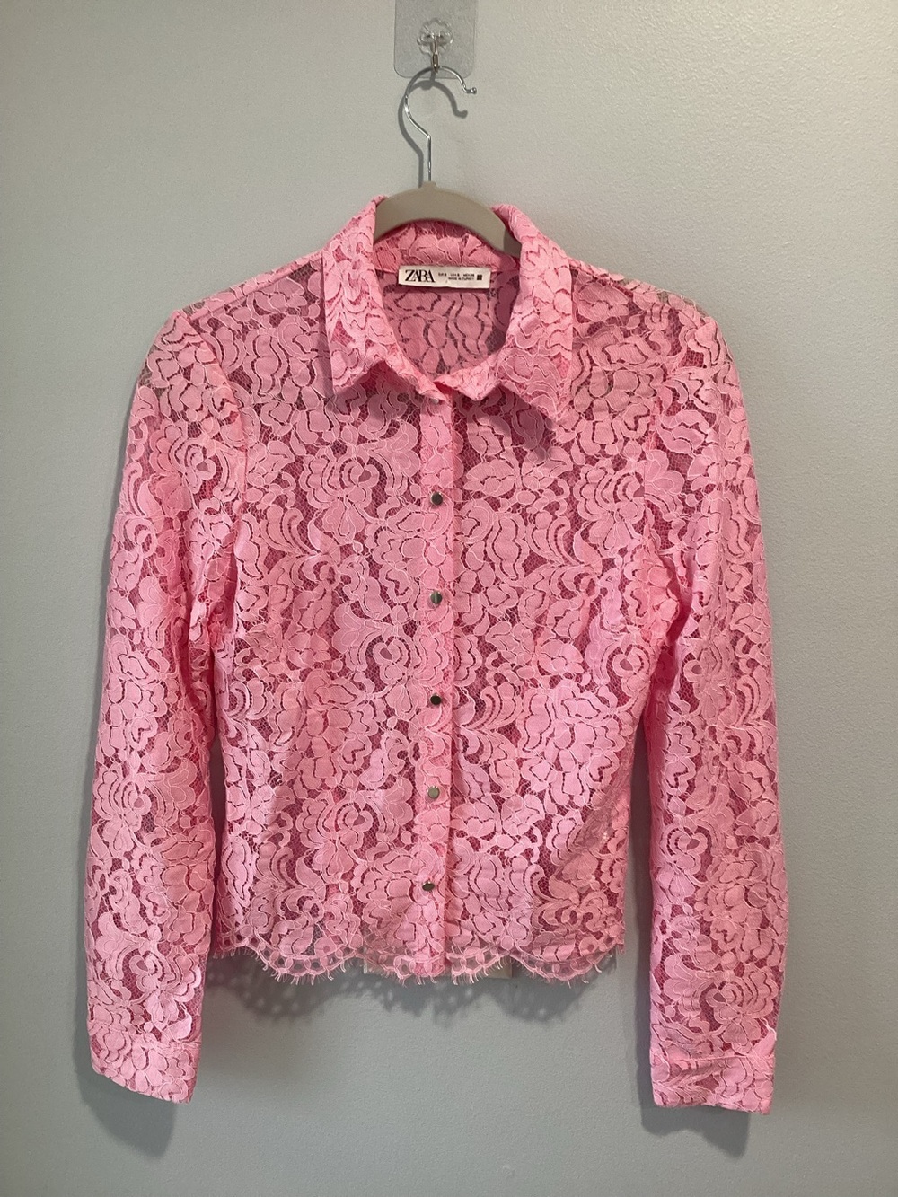 Zara Pink Lace Button-Up Shirt